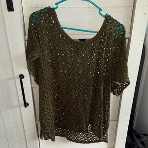 Lane Bryant Olive Crochet Blouse